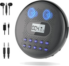 Portable CD Player with Dual Stereo Speakers, Rechargeable CD Player for Car wit