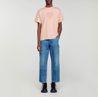 Sandro Paris Herren T-Shirt Rosa Baumwolle Rundhals Gr M Neu Luxus Designer