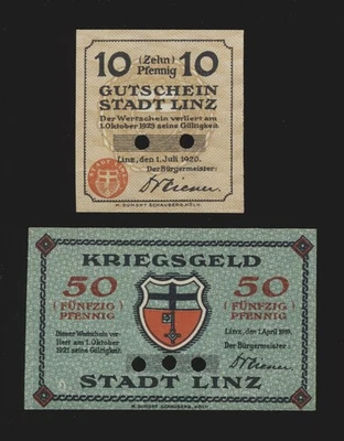 LINZ am Rhein 10 Pfennig + 50 Pfennig MUSTER Notgeld SELTEN ( 490-L - Bild 1 von 2