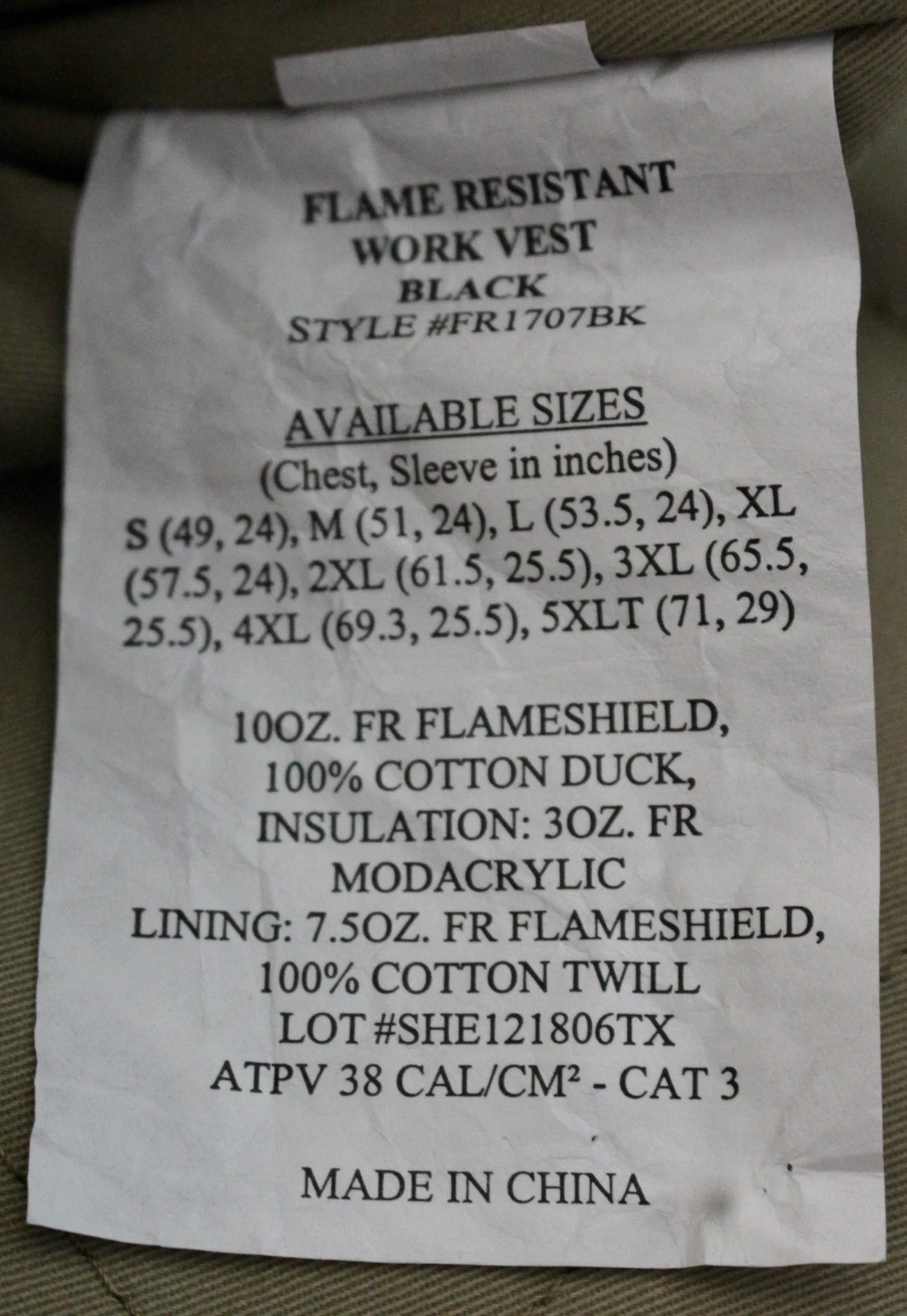 Rasco FR Mens 2XL Insulated Duck Work Vest Black CAT 3 Flame Resistant NWOT - product detail image 14
