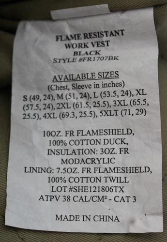 Rasco FR Mens 2XL Insulated Duck Work Vest Black CAT 3 Flame Resistant NWOT image 14