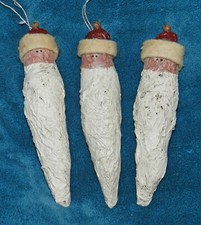 NICE LOT OF 3 VINTAGE HAND CRAFTED PRIMITIVE SANTA HEAD ORNAMENTS CHRISTMAS