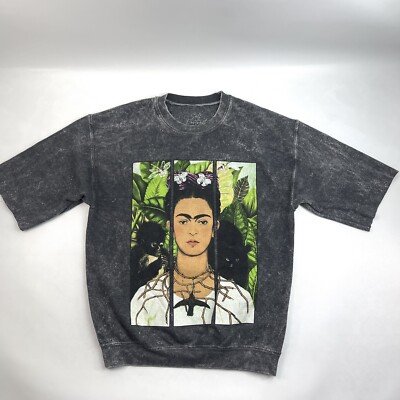 Self Portrait Frida Kahlo Space Dark Gray Short Sleeve Pullover Top Women s M/L