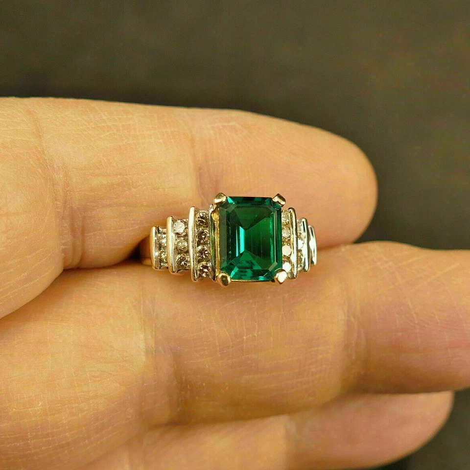 3,60 Kt Grün Smaragd Diamant Hochzeit Ring Verlobungsring Gelbgold-Finish Silber - Bild 2 von 4