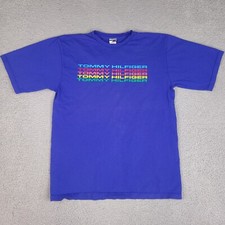 Vintage Tommy Hilfiger T-Shirt Adult XL Blue Made in USA Colorful Spell Out