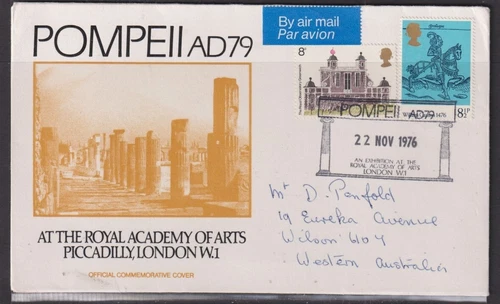 Great Britain 1976 Pompeii Academy Arts Cover APM London to West Australia