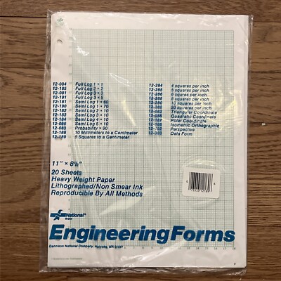 Vintage National Engineering Forms 12-189 5 Squares per CM Graph Paper Unopened