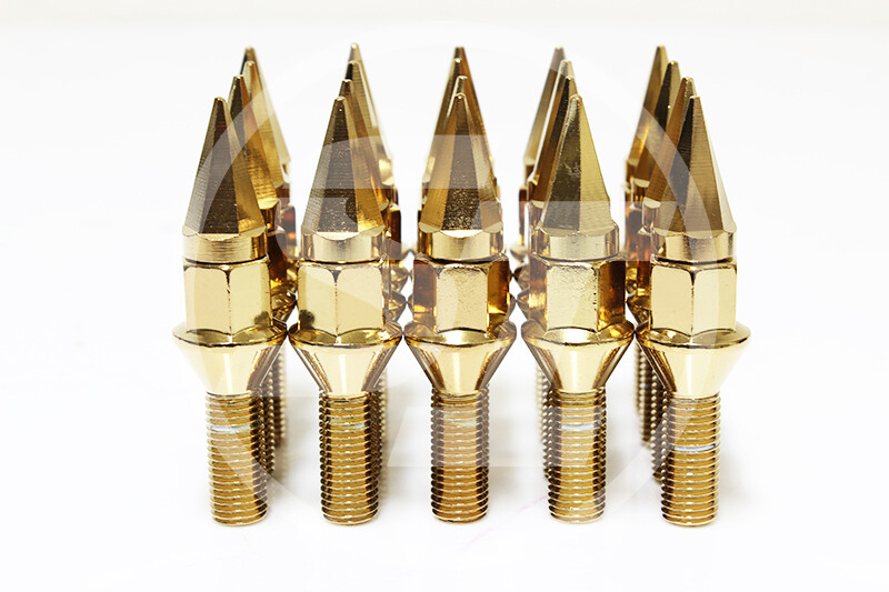 Z RACING 28MM GOLD SPIKE CONE SEAT LUG BOLTS 14X1.5MM FOR VW GOLF