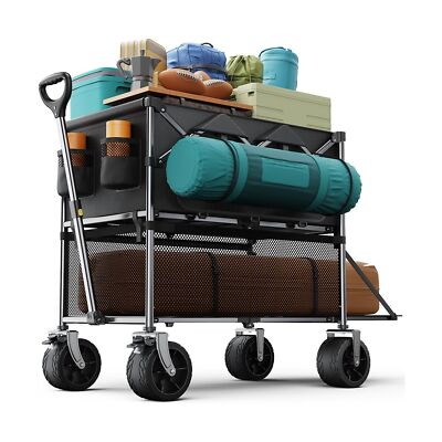Collapsible Wagon Double Decker,Wagons Carts Foldable,Heavy Duty Wagon Campin...