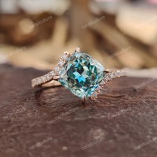 2.26 TCW Cushion Cut Cyan Blue Moissanite Tension Set Wedding Ring In 925 Silver