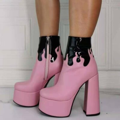 pink flame platform boots