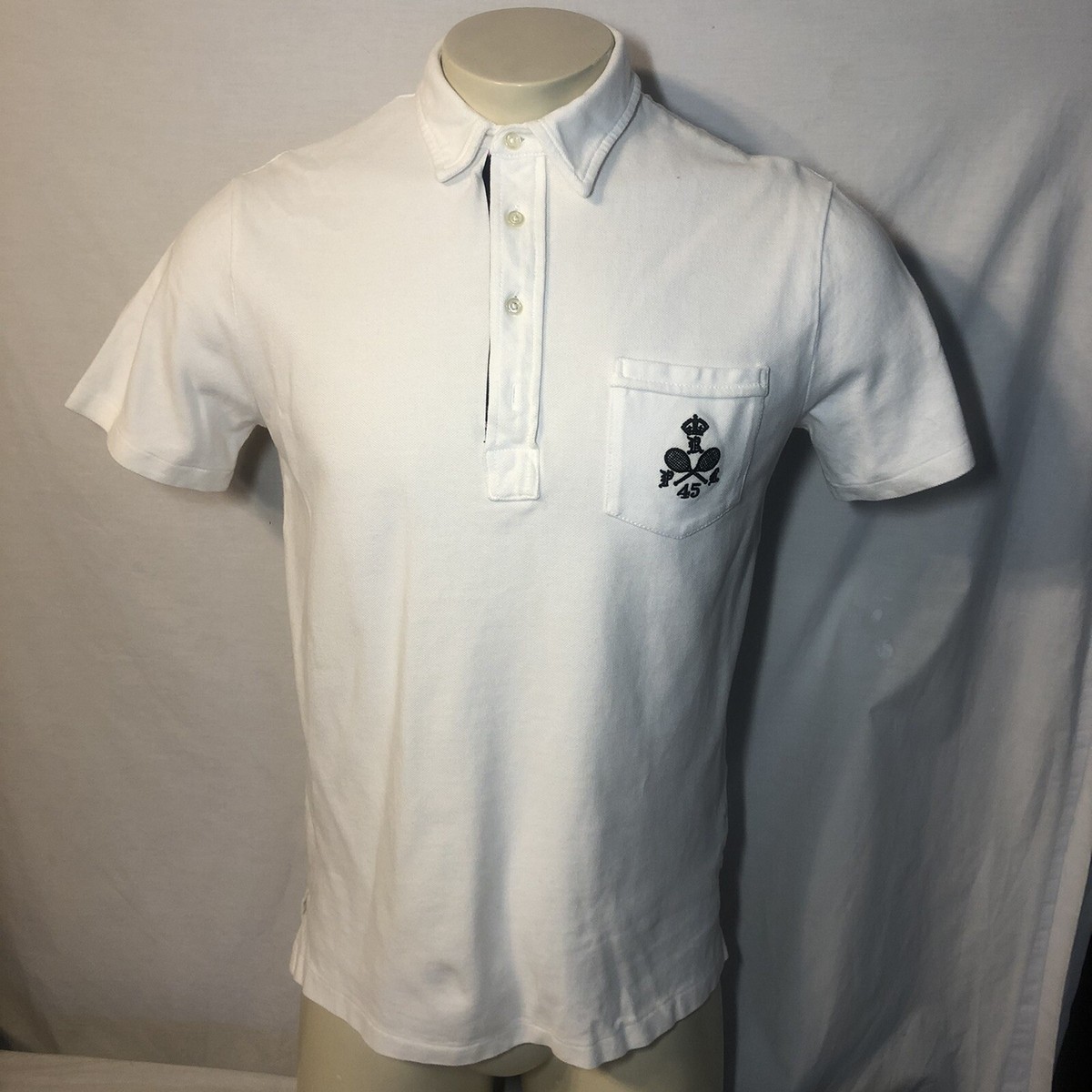 Vintage Ralph Lauren S/S Polo Shirt Mens Medium White Black