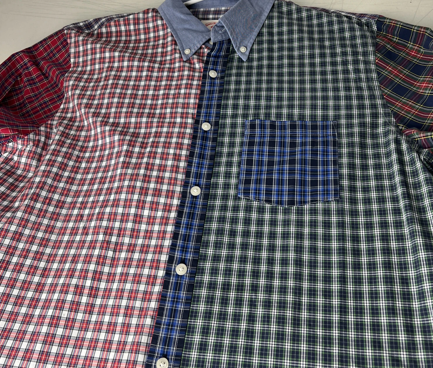 Brooks Brothers Red Fleece Dress Shirt Plaid Check Multi Color Block XL Cotton