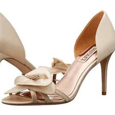 Badgley Mischka Ivory Satin Jeweled Embellished Wedding Bride D'Orsay Heels