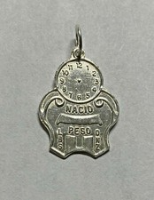 Sterling Silver Vintage-Style Engraved Spanish Birth Record Mantel Clock Pendant