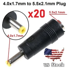 x20 Copper DC Power Connector 5.5mmx2.1mm Female to 4.0mmx1.7mm Male Adapter