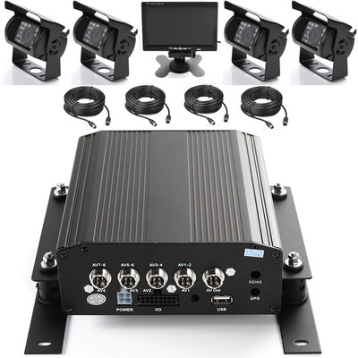 4Ch Car Hard Drive Mobile DVR HDD SD + 4 Video Cable + 4 Camera + 7'' LCD Scren