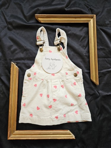 Dotty Dungarees. 12-18 Months. White Cream Cord Dress. Heart Print. New £46.00