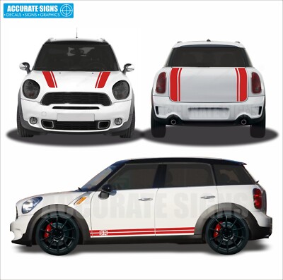 Vinyl Grafik Set für R60 Mini Countryman Seitenstreifen, Motorhaube und Kofferraum Aufkleber