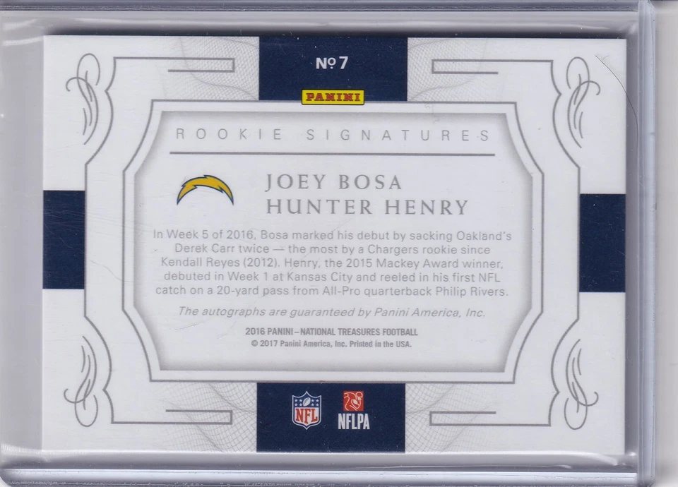 Joey Bosa/Hunter Henry 2016 Panini National Treasures Dual Rc Auto (21/25) - Image 2 of 2