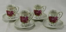 Germany Dresden Set 4 Demitasse Cups Saucers Big Red Roses