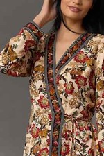Farm Rio Long-Sleeve Wrap Dress Anthropologie Printed Mini Autumn Size XL NEW