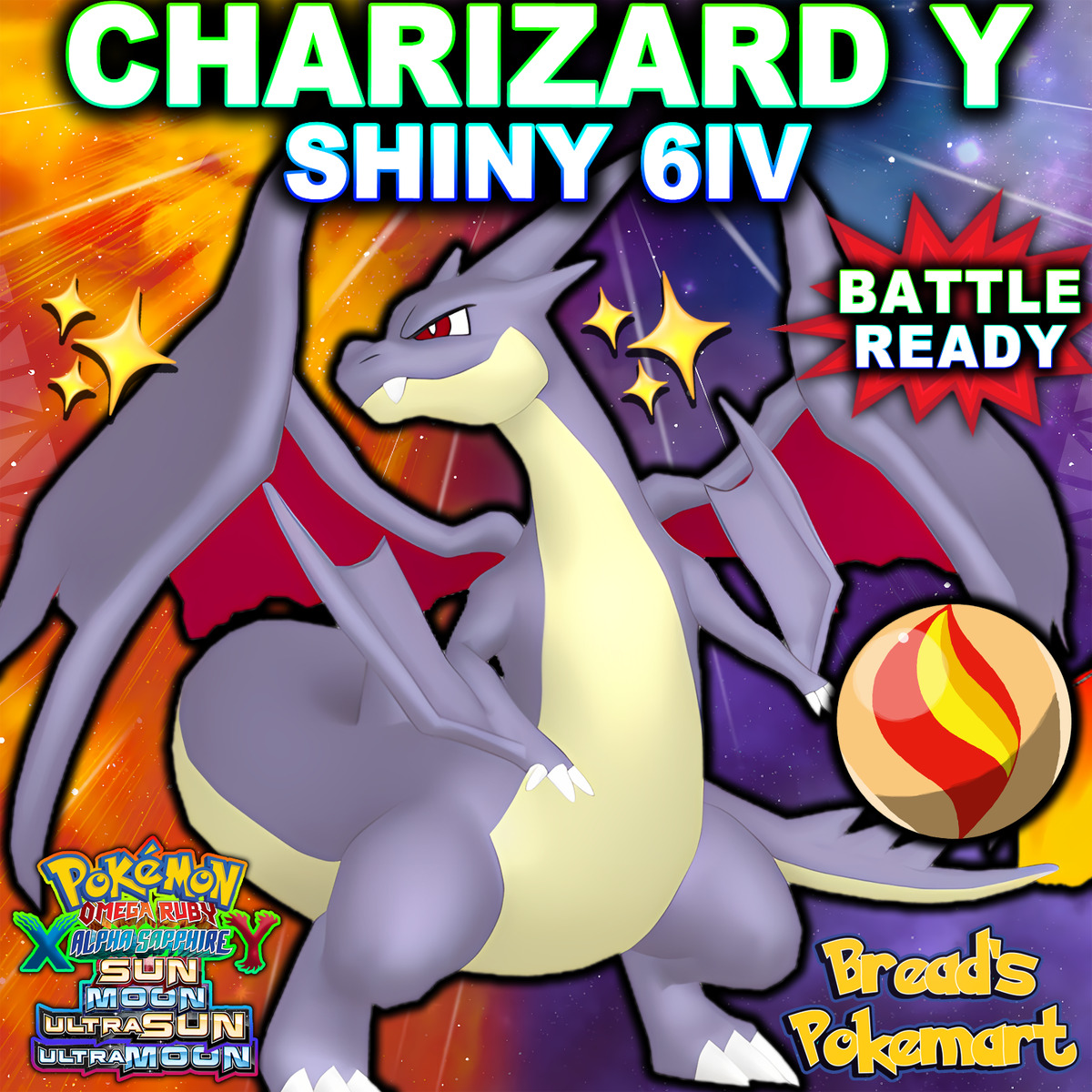 Charizard X SHINY 6IV Mega ✨ Pokemon XY ORAS Ultra Sun & Moon 3DS ✨ Battle  Ready