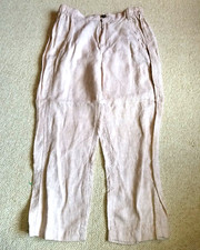 Womens Pants-JONES NEW YORK-lt brown 100 linen straight leg cropped-M