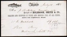 Holbrook Smith & Co - 1863 Boston - Fish all of Kinds - Rare Letter Head Bill 