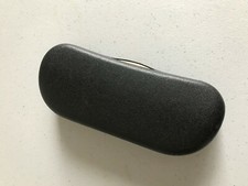 Black Textured Faux Leather Eyeglass Hard Clam Shell Case Cream Velvety Interior