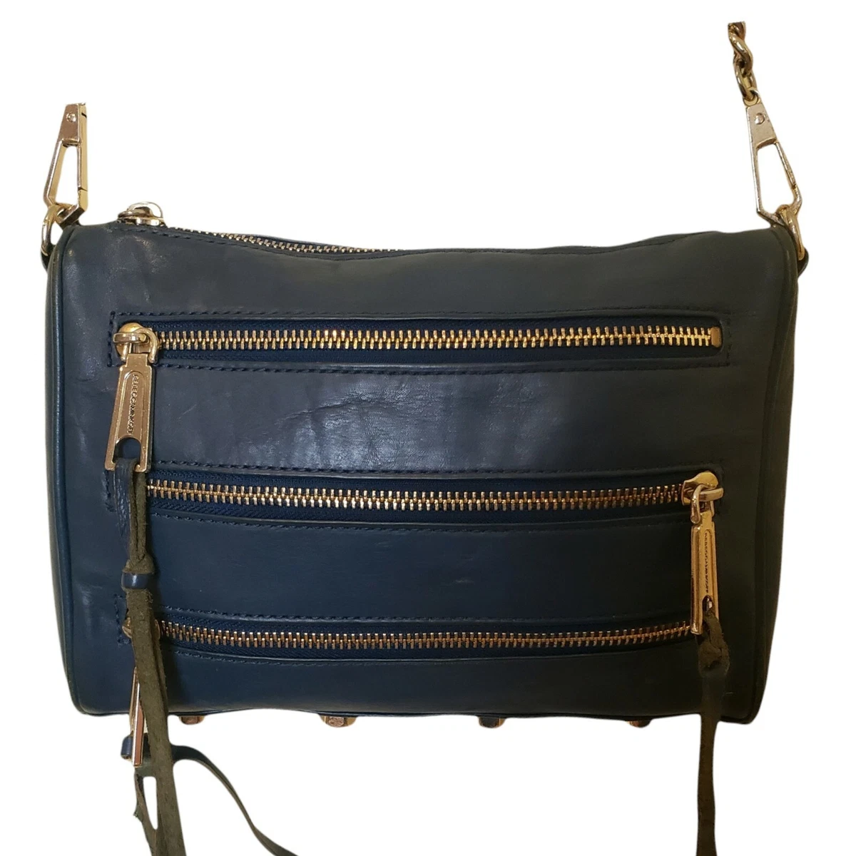 Rebecca Minkoff Mini 5 Zip Leather Crossbody Bag Purse Blue Chain
