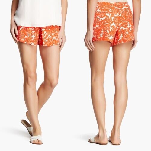 Joie Marlana tropischer Blumendruck plissierte Shorts Seide Leinenmischung orange Größe 6 - Bild 1 von 8
