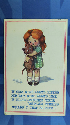 Donald McGill Comic Postkarte 1916 Katzen Kätzchen Ratten Mäuse ÄLTERE JÜNGERE BEEREN