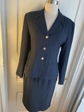 KASPER FOR ASL NAVY SKIRT SUIT-BUTTON FRONT JACKET-BACK ZIPPER SKIRT-SIZE4-NWOT!