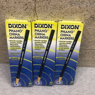 NEW Blue Dixon Ticonderoga Phano China Markers Grease Pencils 3 Boxes (12each)
