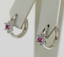 14k White Gold Flower Huggies Hoop Earring Birthstone