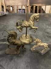 Unicorn Brass Figures Lot Of 3 Carver E Tripp