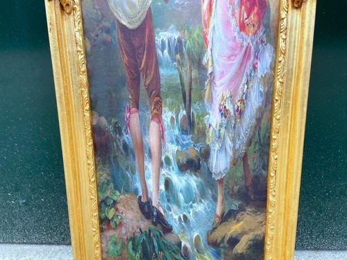 Rahmen Louis XVI Blattgold Französisch Vintage Pastoral Stoff Wandkunst 4er Set - Bild 11 von 16