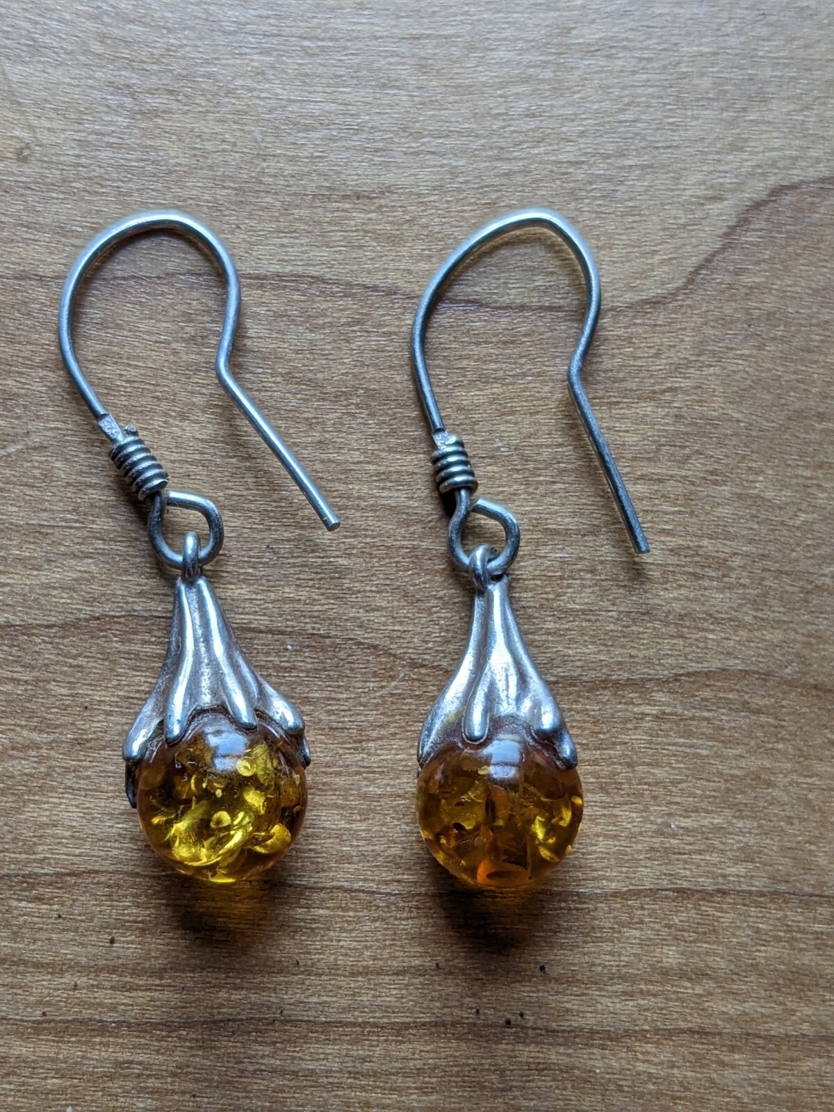 Amber Silver Drop Dangle Orb Earring - image 5