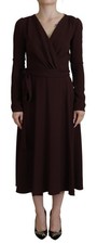 Dolce & Gabbana Brown Wrap Long Sleeve Midi Stretch Women's Dress Authentic
