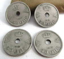 4 1926-1947 NORWAY Coins, Norwegian WORLD COINS  50 ORE COINS 1926,28, 40, 47