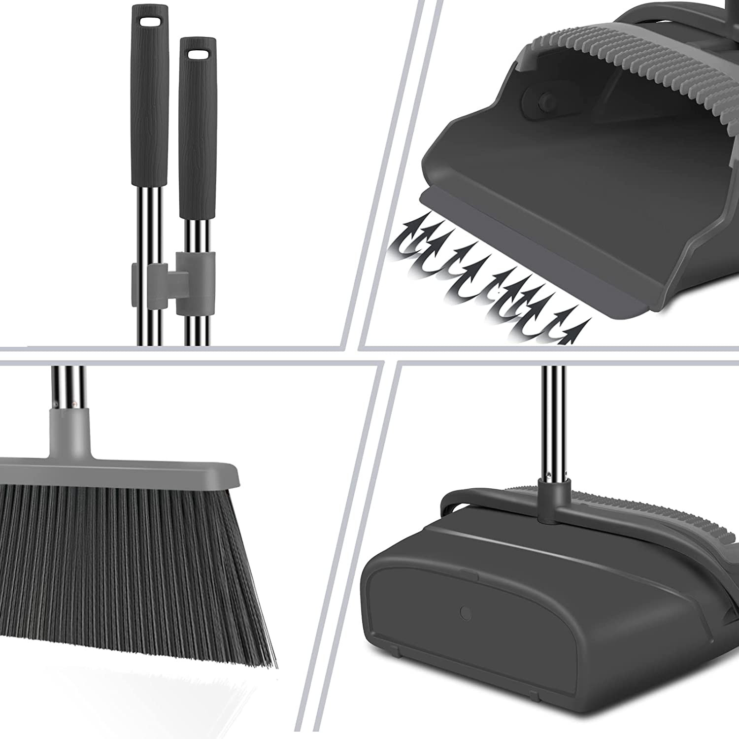 Broom and Dustpan Set for Home, Office, Indoor&Outdoor Sweeping, Stand up Broom 