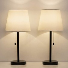 Bedside Table Lamps Set of 2 - Black and White Modern Desk Lamps for Bedroom...