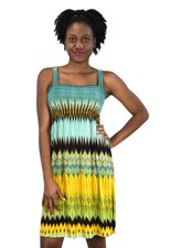 Mango Smocked Printed Summer Dress Women's Knee Length Geo Mint XL