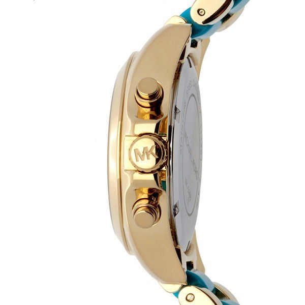 Michael Kors MK5908 Women\'s Black Leather Analog G New Michael Kors Bradshaw Small Yellow Gold IP Blue SS  main image 4