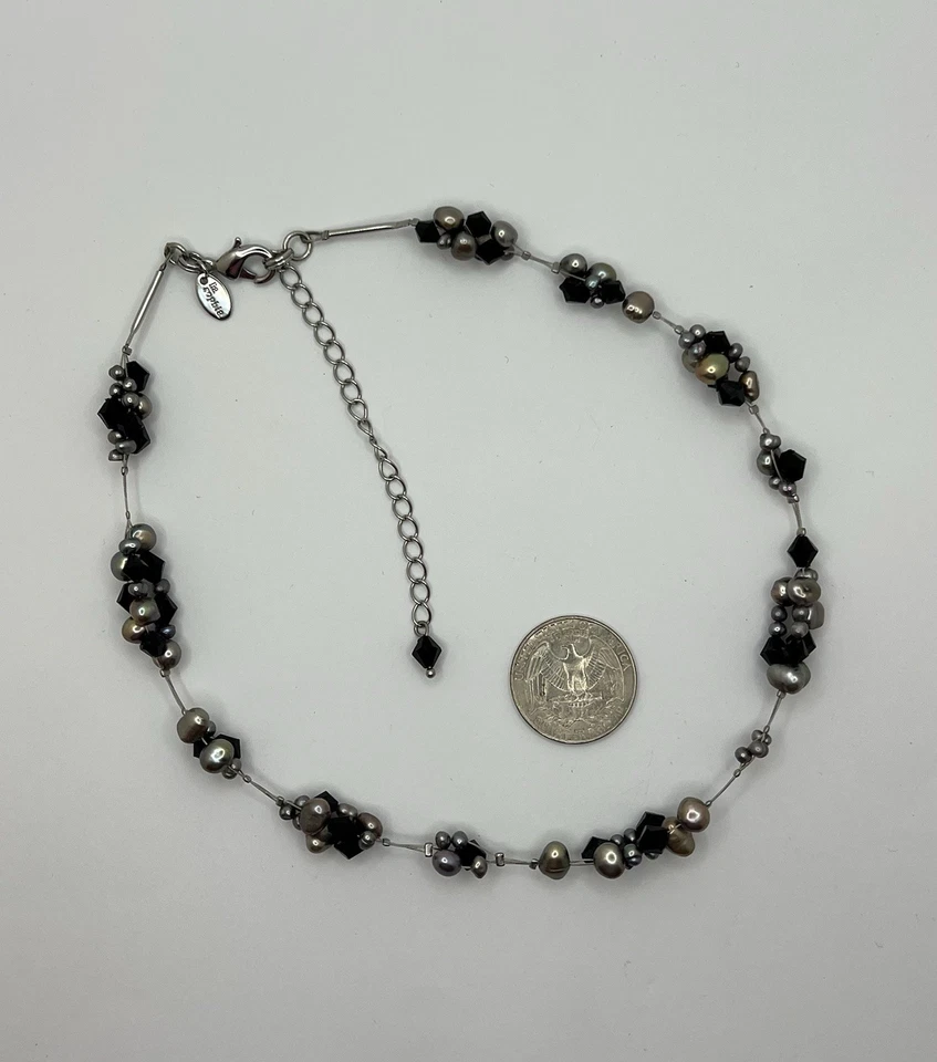 Lia Sophia Black Crystals & Grey Faux Pearls Cluster Necklace  - Image 4 of 4