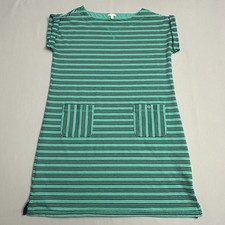 Talbots Dress Womens X Green Black Striped Boat Neck Knee Length Button Pockets