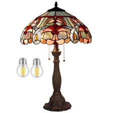 Tiffany Lamp Blue Pink Stained Glass Bedside Table Lamp 16X16X24 Inch Desk Re...
