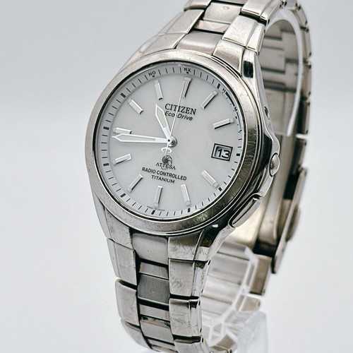 Citizen Attesa Eco Drive Radio Solar Titanium Watch Silver 15min Slow