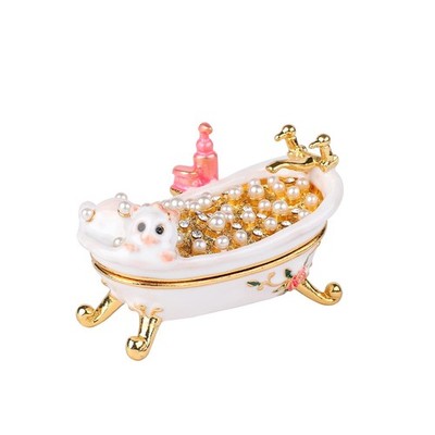Pearls Bathtub Trinket Box Hinged Enameled Hand-Painted Ornaments Decorative ...